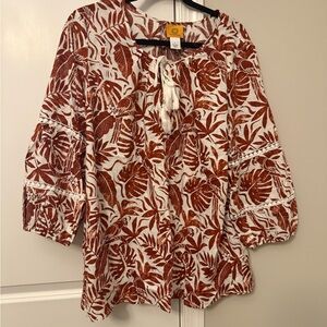 Ruby Rd. Rust and White Leaf Print Tunic